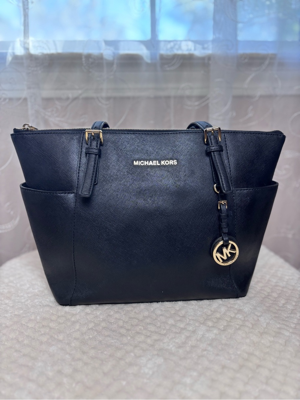 Michael Kors Black Saffiano Leather Tote with Gold Hardware - Picture 4 of 14
